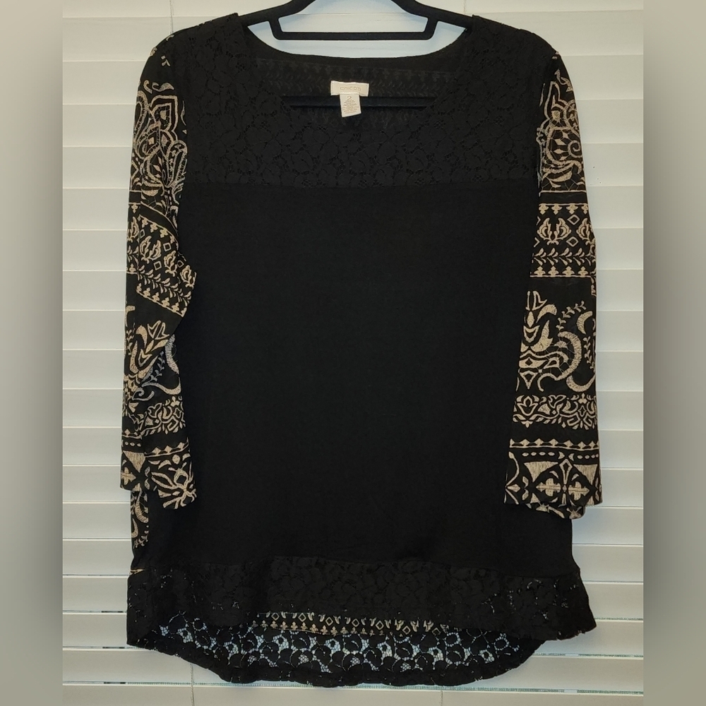 Chicos Black Top with lace accent  Sz 2 (Large)
